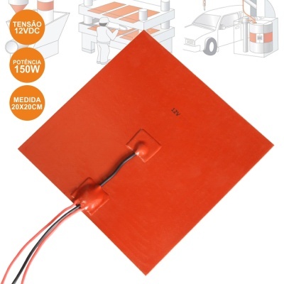 Suporte quadrado laranja flexível com fios elétricos e texto técnico ao fundo