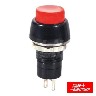 Interruptor botão vermelho com corpo preto e logótipo alpha elettronica