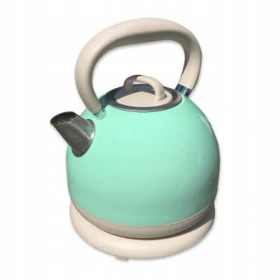 Chaleira elétrica verde água com pega e base brancas