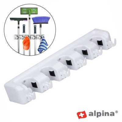 Organizador branco para ferramentas de limpeza com cinco suportes e ganchos da marca alpina