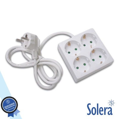 Tomada Elétrica C 4 Saídas Quadrada 1.5m Branco SOLERA