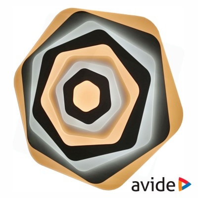 Candeeiro de teto geométrico com luzes integradas em preto, branco e bege com logotipo avide