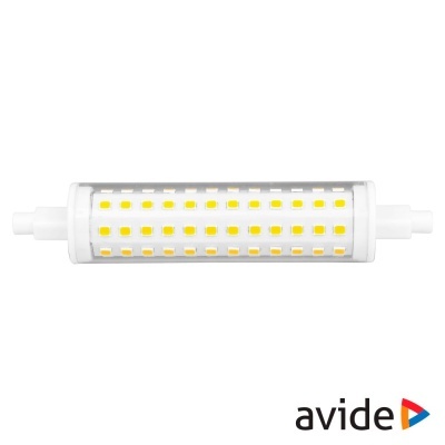 Lâmpada LED tubular branca com múltiplos LEDs amarelos visíveis e terminais cilíndricos