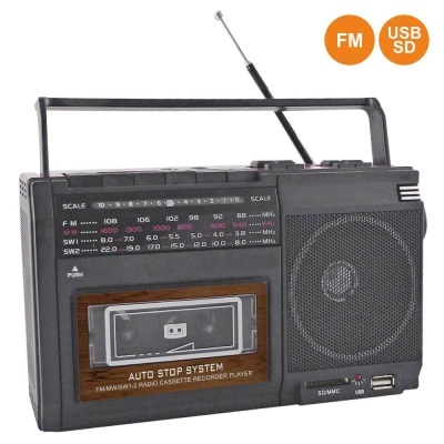 RÁDIO PORTÁTIL AMFM 8W CASSETEUSBSD RETRO