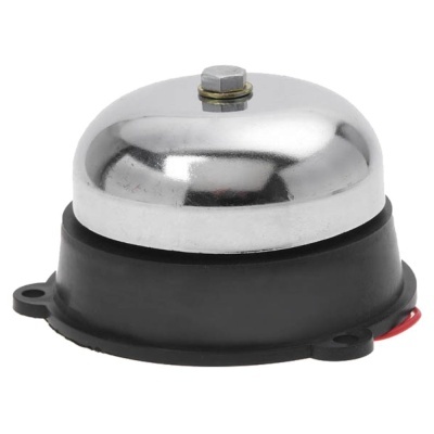 Campainha metálica cromada com base preta