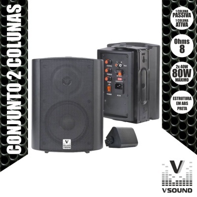 Conjunto de colunas de som VSound, preto, 80W, 8 ohms
