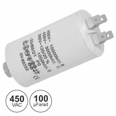 CONDENSADOR ARRANQUE 100uF 450V + TERRA