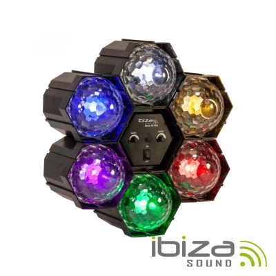 Luz de discoteca Ibiza Sound com seis painéis de LED coloridos em moldura preta