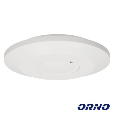 Luz de teto branca redonda com texto ORNO