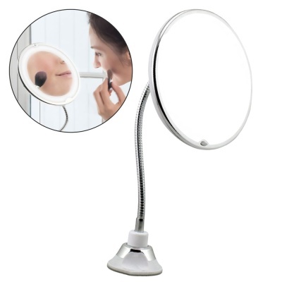 Espelho redondo de maquilhagem com luz LED e braço flexível