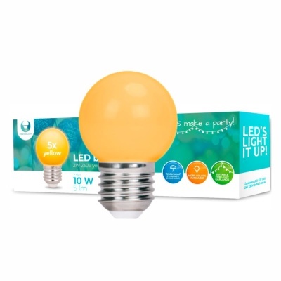 Conjunto 5 Lâmpadas E27 2W=10W 230V LED Amarelo