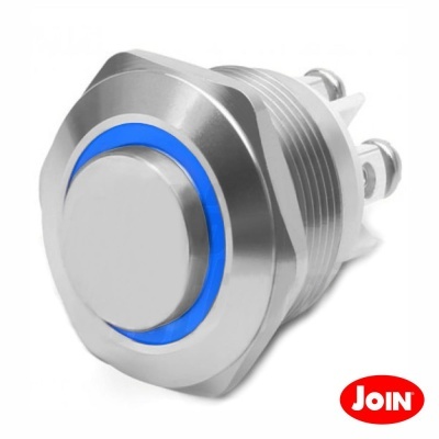 Botão interruptor redondo metálico com anel LED azul