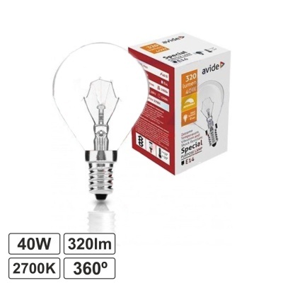 Lâmpada incandescente E14 com embalagem ao fundo