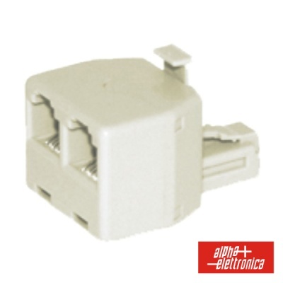 Adaptador de ficha telefónica tripla branco com logótipo alpha + elettronica