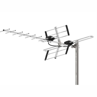 Antena de televisão metálica em fundo branco