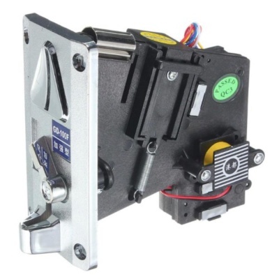 Mecanismo de moeda metálico e plástico com etiqueta GD-10F e selo de qualidade