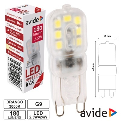LÂMPADA LED G9 2.5W 230V 3000K 180LM AVIDE