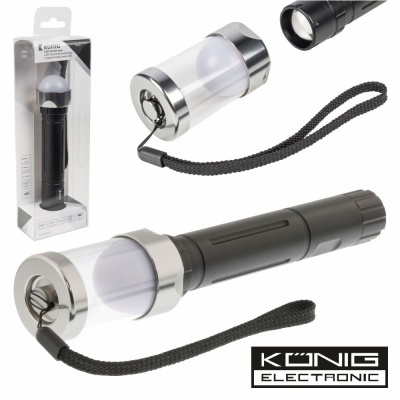 Lanterna preta e prateada KÖNIG ELECTRONIC com cordão e embalagem transparente
