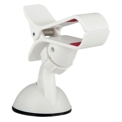 Suporte branco com ventosa e mola, detalhes vermelhos