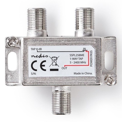 Divisor de sinal Nedis SSPL258ME 1-Way Tap com conectores metalizados e etiqueta branca