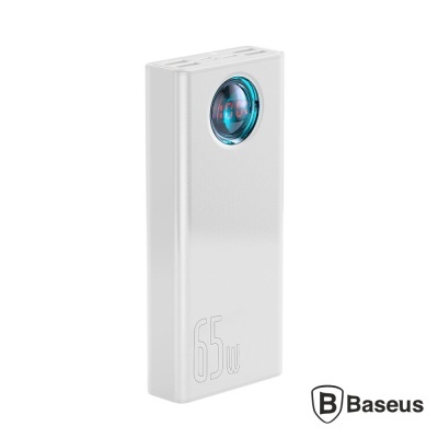 Carregador portátil branco Baseus 65W com lente azul