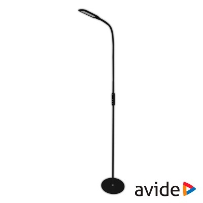 Luminária de pé preta com haste flexível e painél retangular de luz