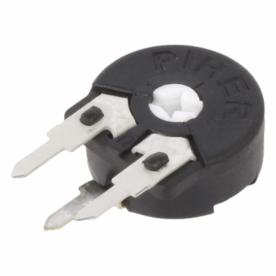 Potenciômetro eletrônico preto redondo com duas conexões metálicas