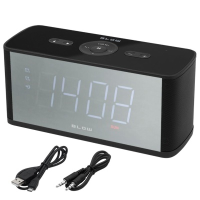 Relógio digital/cave de som preto BLOW com visor LED e cabos USB e áudio auxiliares