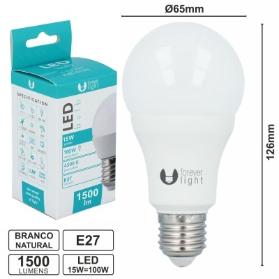 LÂMPADA LED E27 GLOBO A65 15W 230V 4000K 1500LM