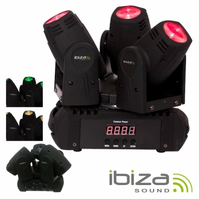 MOVING HEAD TRIPLO 3 LEDS CREE RGBW 10W FOCO DMX MIC