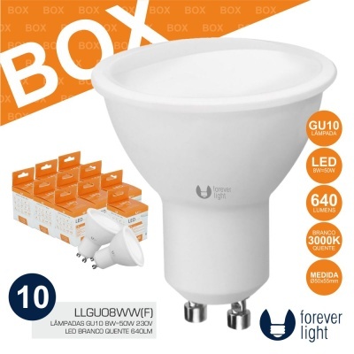 Lâmpada LED GU10 branca quente 3000K Forever Light em embalagem de 10 unidades