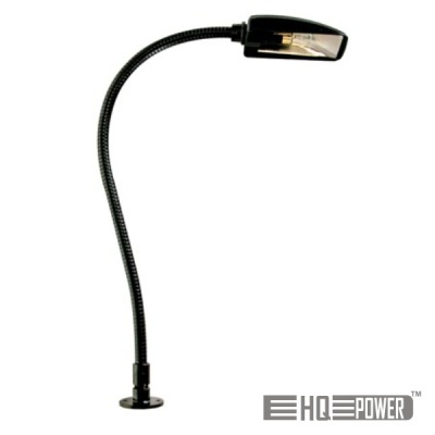 Lâmpada flexível preta com base redonda e texto HQ POWER