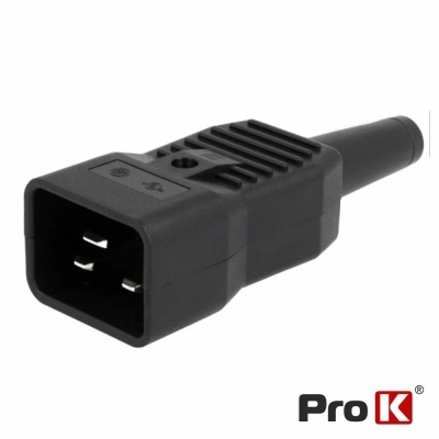 Conector elétrico macho preto com três pinos