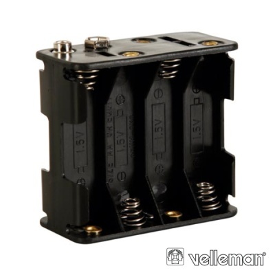 Suporte para 3 pilhas AA 1,5 V preto com molas metálicas e logótipo Velleman