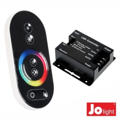 Controle remoto e controlador LED JO light preto com controle de cores RGB