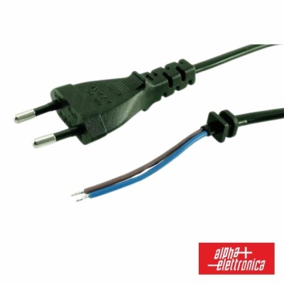 Cabo elétrico preto com plugue europeu e fios desencapados