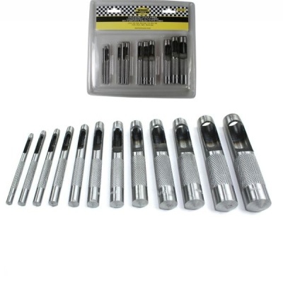 Kit de escariadores metálicos com embalagem plástica e etiqueta amarela e preta