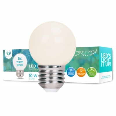 Conjunto 5 Lâmpadas E27 2W=10W 230V LED Branco Quente