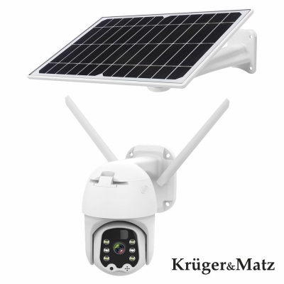 Câmara de segurança branca com painel solar e antenas