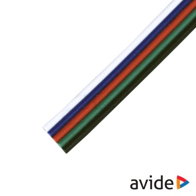 Cabos coloridos (branco, azul, vermelho, verde escuro) alinhados com logótipo 'avide'