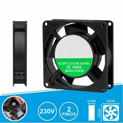 Ventoinha de arrefecimento preta quadrada com etiqueta verde e branca