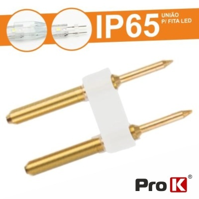 Conector união para fita LED IP65 com pinos dourados e plástico branco