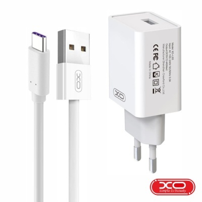Alimentador USB-A 5V 2.4A + Cabo USB-A P USB-C XO