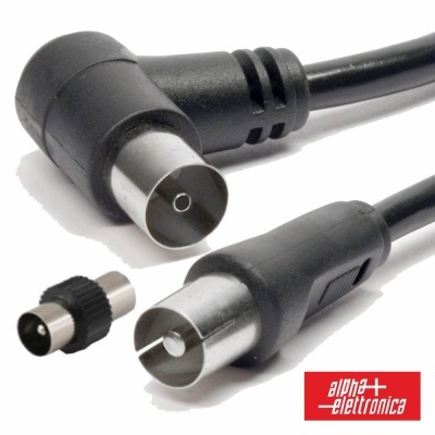 Cabo Coaxial MachoFêmea Preto 3m Ângular 90º ALPHA