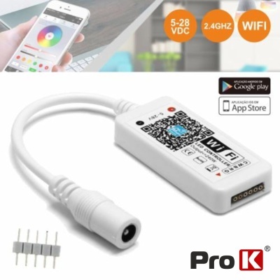 Controlador WiFi branco para LED RGB com QR Code e conector, marca Pro K