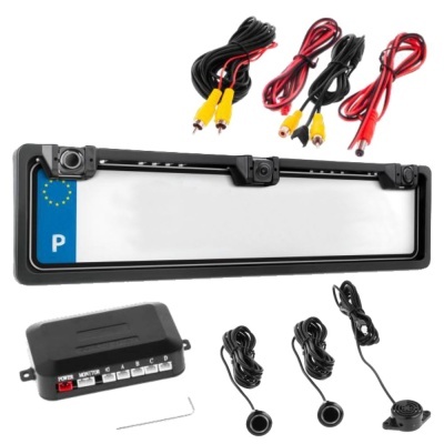 suporte de matrícula automóvel preto com câmaras e sensores