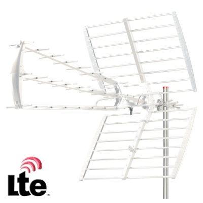 Antena externa branca com ajuste em mastro e logo LTE