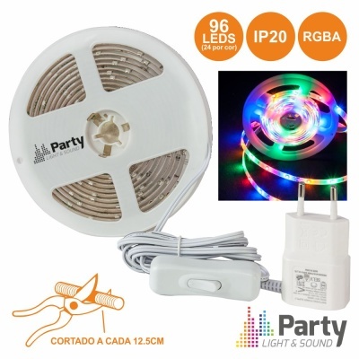 FITA 96 LEDS 3528 RGBA E ALIMENTADOR 3M PARTY