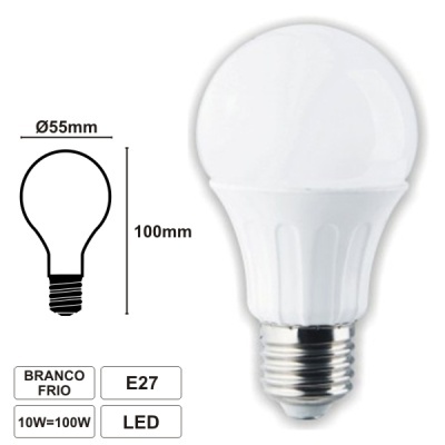 LÂMPADA E27 10W=100W 230V LED GLOBO BRANCO FRIO 850LM