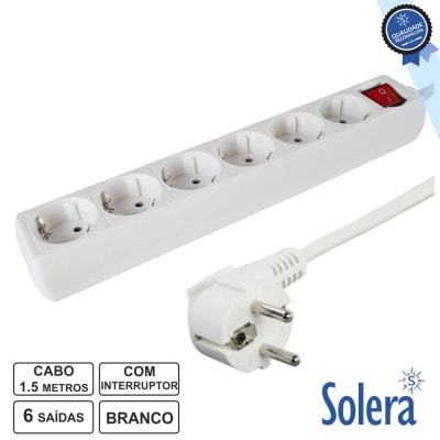 TOMADA ELÉTRICA C 6 SAÍDAS INTERRUPTOR 1.5M BRANCO SOLERA